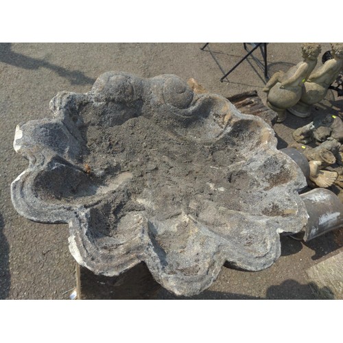 30 - Large Granite post with concrete birdbath attached H105cm D50cm 