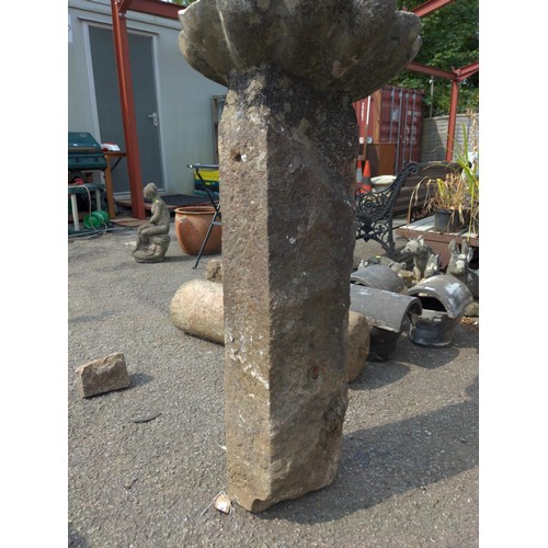 30 - Large Granite post with concrete birdbath attached H105cm D50cm 