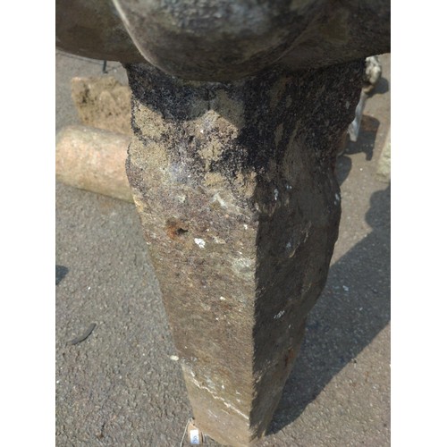 30 - Large Granite post with concrete birdbath attached H105cm D50cm 