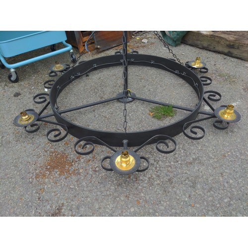 338 - Large wrought iron chandelier with six bulb fixings