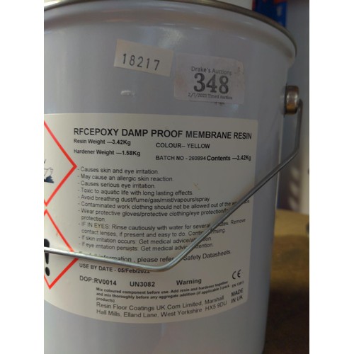 348 - Tin of yellow RFC EPOXY DAMP PROOF MEMBRANE RESIN 3.42kg + plastic container of RFC EPOXY DAMP PROOF... 