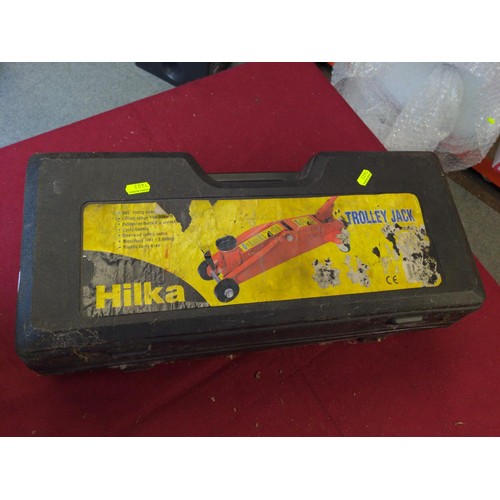 353 - Hilka 2 tonne Trolley jack in case + wheel brace.