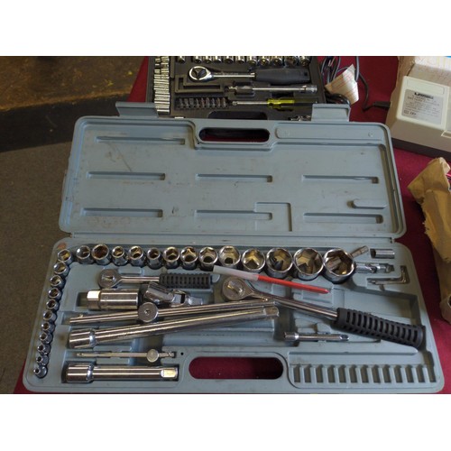 354 - Selection of tools Inc. Bosch PST 650 jigsaw, performance power hot air gun, battery chargers Etc..