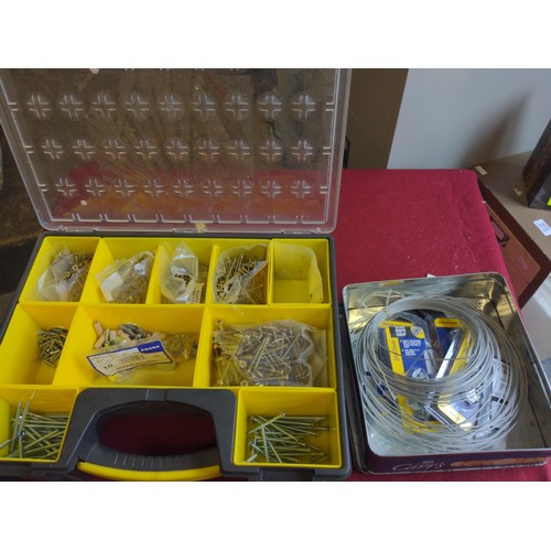 355 - collection of hand tools and fixings Inc. tile cutter, decorators tools etc.