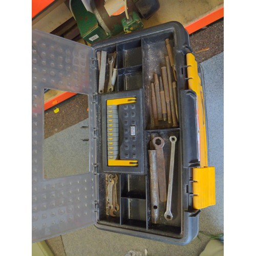 362 - 2 tier toolbox with contents inc. tap & die sets, spanners etc.