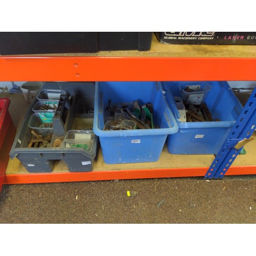 364 - 2 blue tubs & 1 crate of various hand tools, fixings, sockets etc