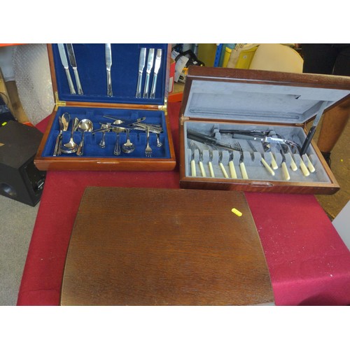 368 - 3 x wooden cased part cutlery sets.