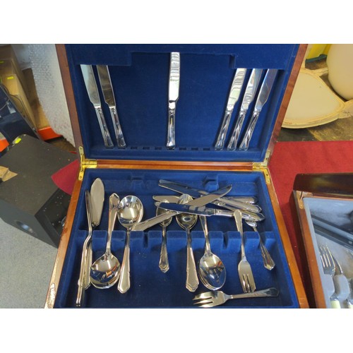 368 - 3 x wooden cased part cutlery sets.