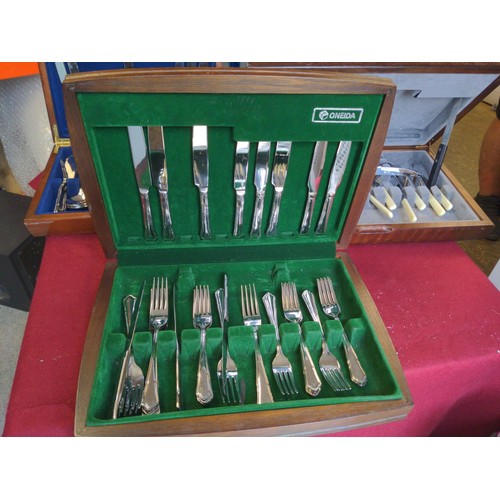 368 - 3 x wooden cased part cutlery sets.