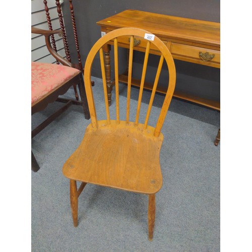 412 - Single Ercol stick back dining chair in blonde finish with original stamp in place.