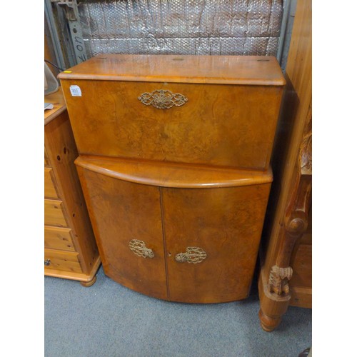 430 - Vintage cocktail cabinet with ornate handles and decorative interior. W71cm D42cm H111cm