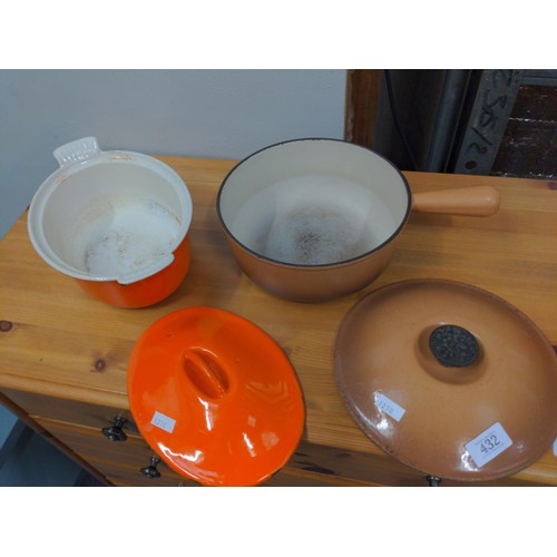 432 - 2x Cousances enamel & cast cookpots