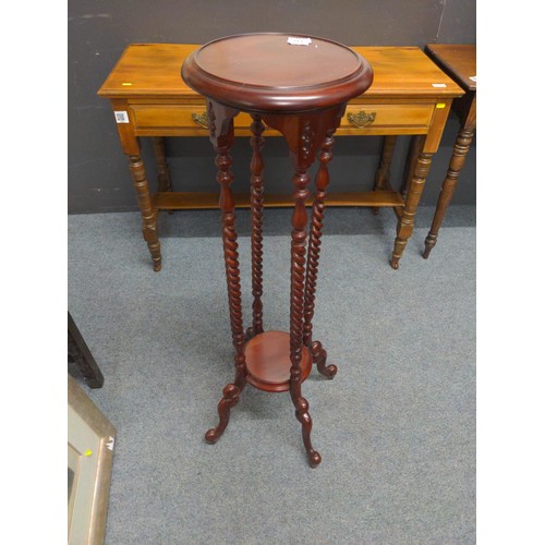 441 - Victorian Mahogany barley twist plant stand. H 100cm Top dia 30 cm