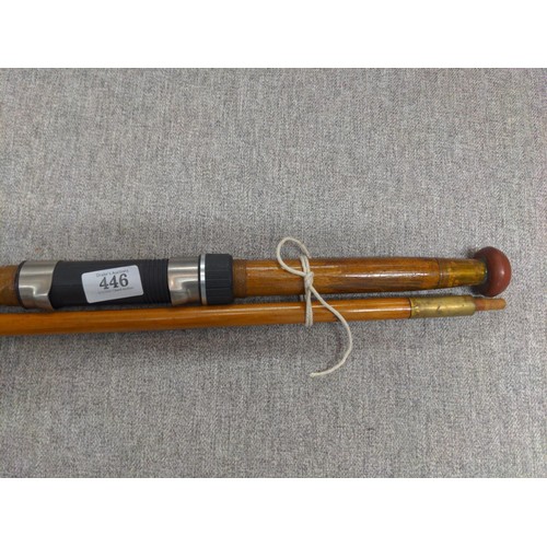 446 - Vintage cane fishing rod, with some modern parts