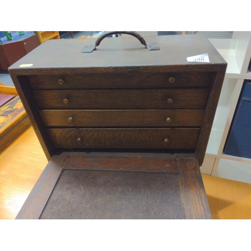 496 - Oak engineers toolbox with key. W42cm D21cm H28cm