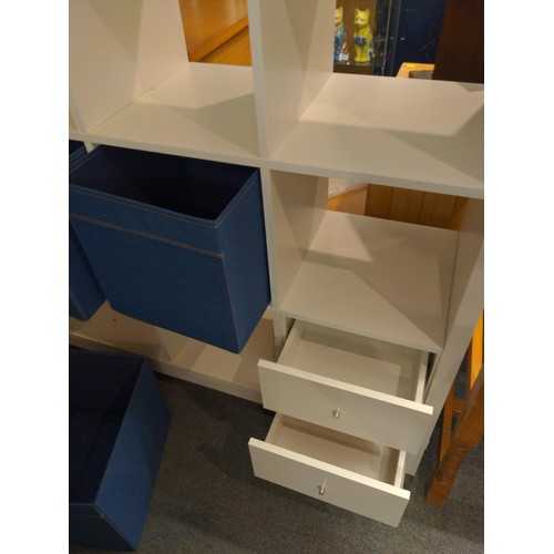 500 - Contemporary cube storage/display unit. With 2 drawers, cupboard & 3 fabric storage containers. ... 