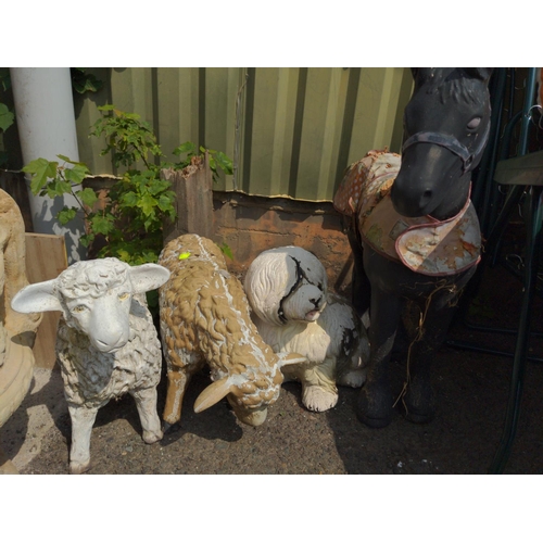 101 - plastic/fibreglass animals, 2 x sheep, 1 x dog + a pony