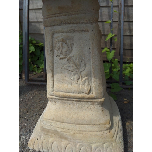 107 - Square pedestal bird bath with rose detail D40cm x H49cm