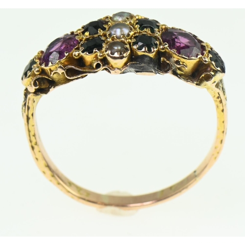 695 - Suffragette ring on yellow metal testing positive for 18ct gold, size N, gross weight 2.14 grams