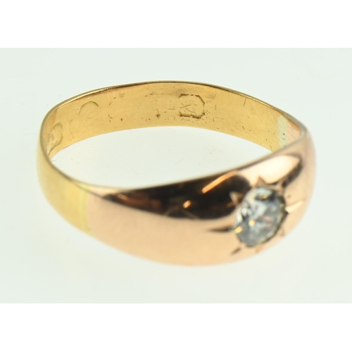 696 - 9ct rose gold ring set with single diamond measuring approx. diameter 4mm, size O, gross weight 2.83... 