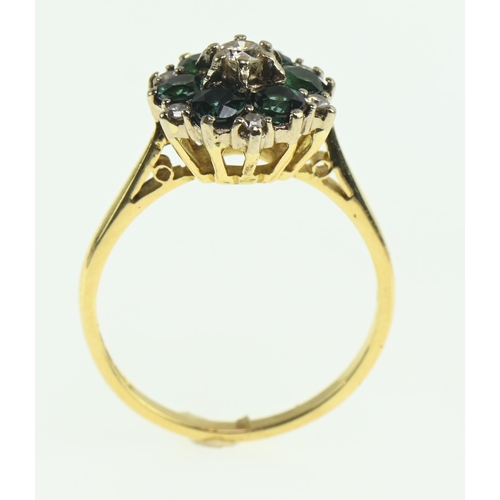 698 - 18ct gold, diamond and tourmaline cluster ring, size Q1/2, gross weight 4.96 grams