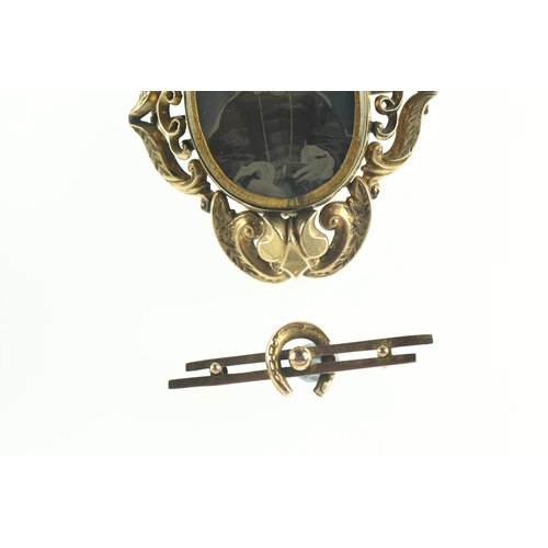 704 - Victorian yellow metal mourning brooch, tests positive for 9ct gold, gross weight 27.19 grams, toget... 