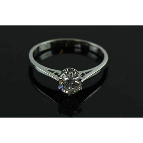 711 - 0.50 carat natural diamond solitaire ring set in 18ct white gold, size O, gross weight 2.43 grams