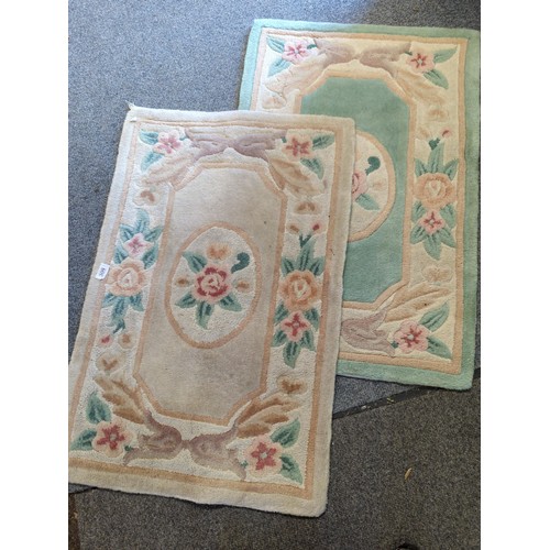 309 - Two small rectangle wool rugs greens and creams 