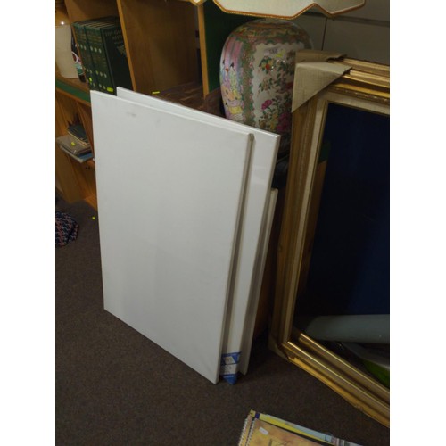 394 - Collection of artists canvases x 6 as new, two large ornate frames, and five quality artists waterco... 