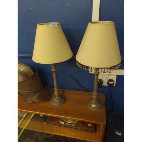 552 - Pair of table lamps. Height to top of shade 53cm.