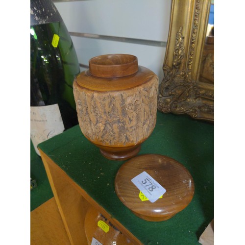 578 - Turned wood lidded jar. 18cm high