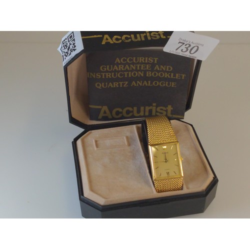 730 - Accurist gold plated quartz wristwatch, circa 1987, model no. 11K124, case width 22mm, with guarante... 