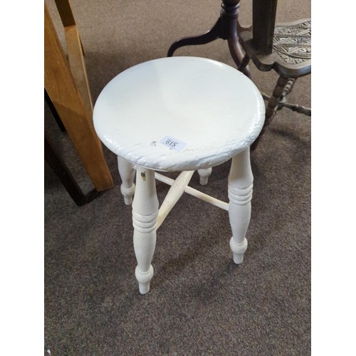 615 - Cream painted stool and small rustic stool 26cm.