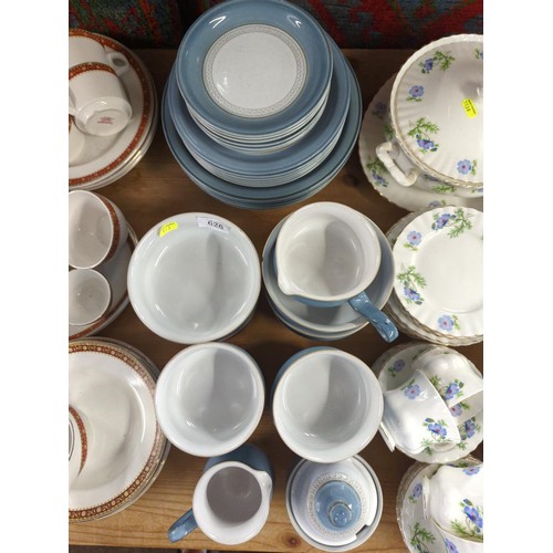 626 - Collection of Denby ware, pastel blue with contrasting decoration. Dinner plates, breakfast plates, ... 