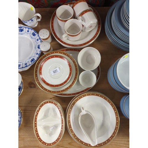 627 - Royal Falconite Sandringham table ware inc, coffee cups, plates, bowls and serving dishes