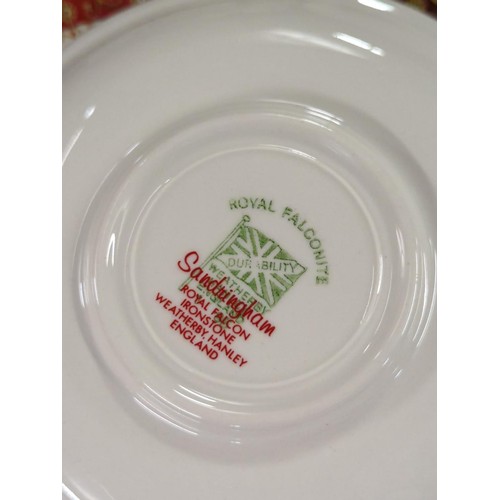 627 - Royal Falconite Sandringham table ware inc, coffee cups, plates, bowls and serving dishes