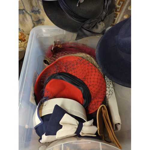 631 - Box full of ladies hats and gloves/handbags, 14 hats inc, Muy Elegante size 57 Spanish hat.