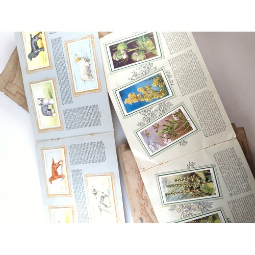 684 - Seven small albums of cigarette cards, garden flowers, trains etc..,