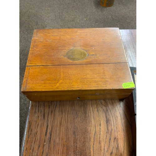 600 - Four assorted wooden boxes, one containing vintage technical drawing instruments.