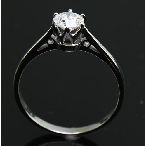 578 - 0.50 carat natural diamond solitaire ring set in 18ct white gold, size O, gross weight 2.43 grams