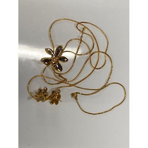 608 - RISIS 'Originals in Gold' 22ct gold & palladium dipped real orchid necklace and earrings. With b... 