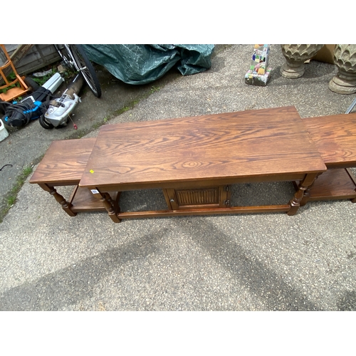 156 - Old Charm oak coffee table and two occasional tables.