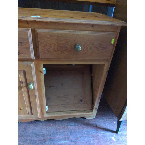 166 - Small modern pine dresser, with two drawers and two cupboards, L99 x D44 x H174cm