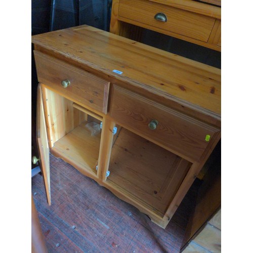 166 - Small modern pine dresser, with two drawers and two cupboards, L99 x D44 x H174cm