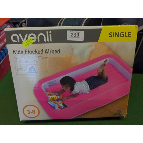 239 - Boxed single kids flocked airbed 152cm x 89cm x17.5cm