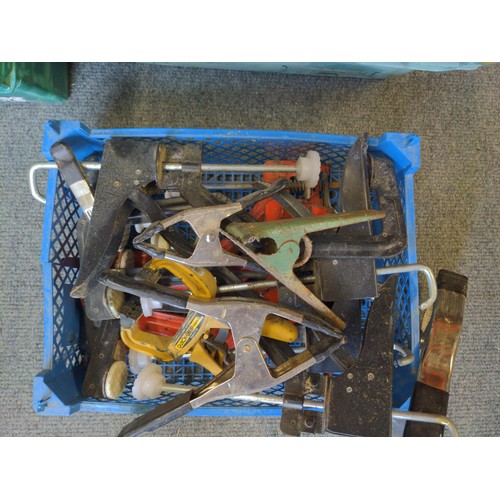 297 - 2 x trays of mostly clamps + other hand tools and attachments