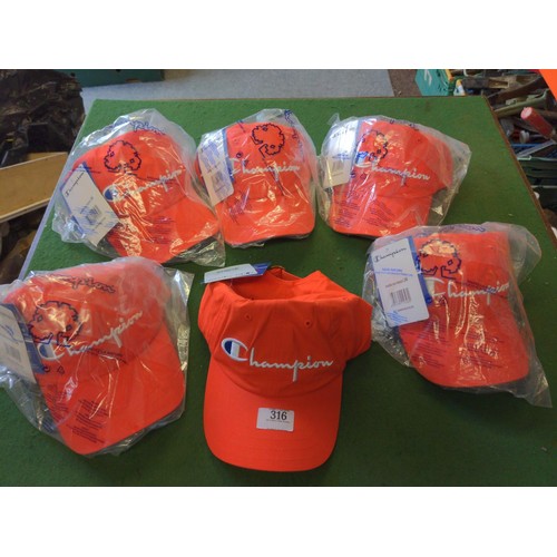 316 - 6 x Brand-new Red Champion hats one size