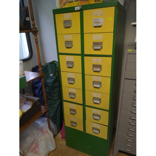 328 - 16 drawer filing cabinet in green and yellow W52cm x D54cm x H153cm 