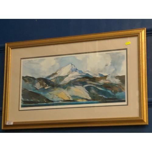 405 - Lt Edn print, 219/500, by F H Shanks mountain & water scene, 80 x 49 cms, in ornate gilded frame