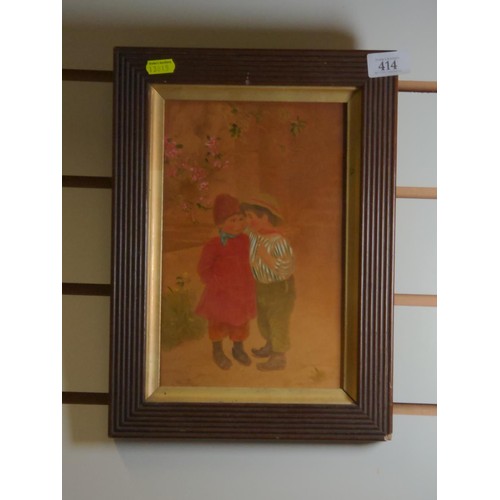 414 - Original oil on board of 2 children, 35x26cms, not signed